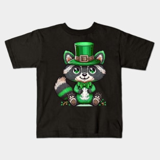 Raccoon Leprechaun Funny Raccoon Lover Shamrock St Patrick's Day Kids T-Shirt